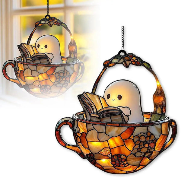 Ghost Reading Book Suncatcher